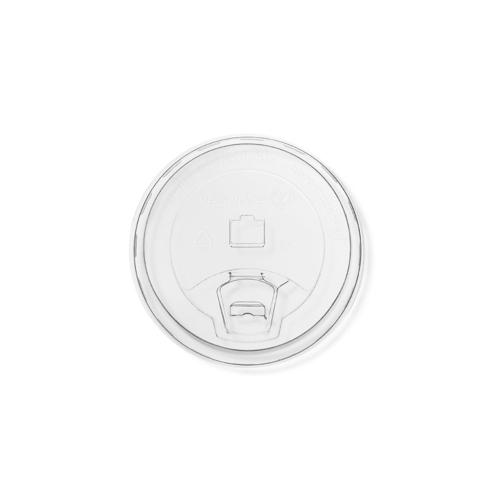 Vegware Flat Lid for 16 to 22 oz Cold Cups - PLA, Clear (C96F-SP)