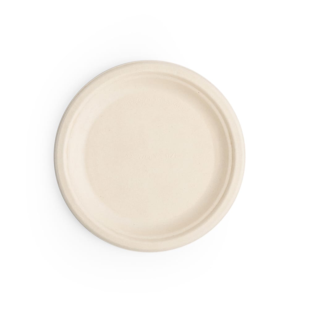 Vegware 7" Round Disposable Plate - Molded Fiber, Natural Brown (P011N)