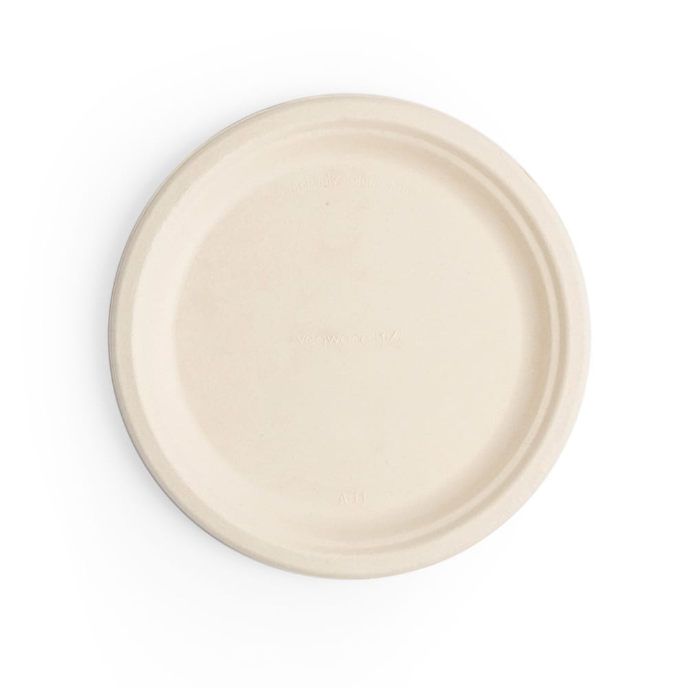 Vegware 9" Round Disposable Plate - Molded Fiber, Natural Brown (P013N)