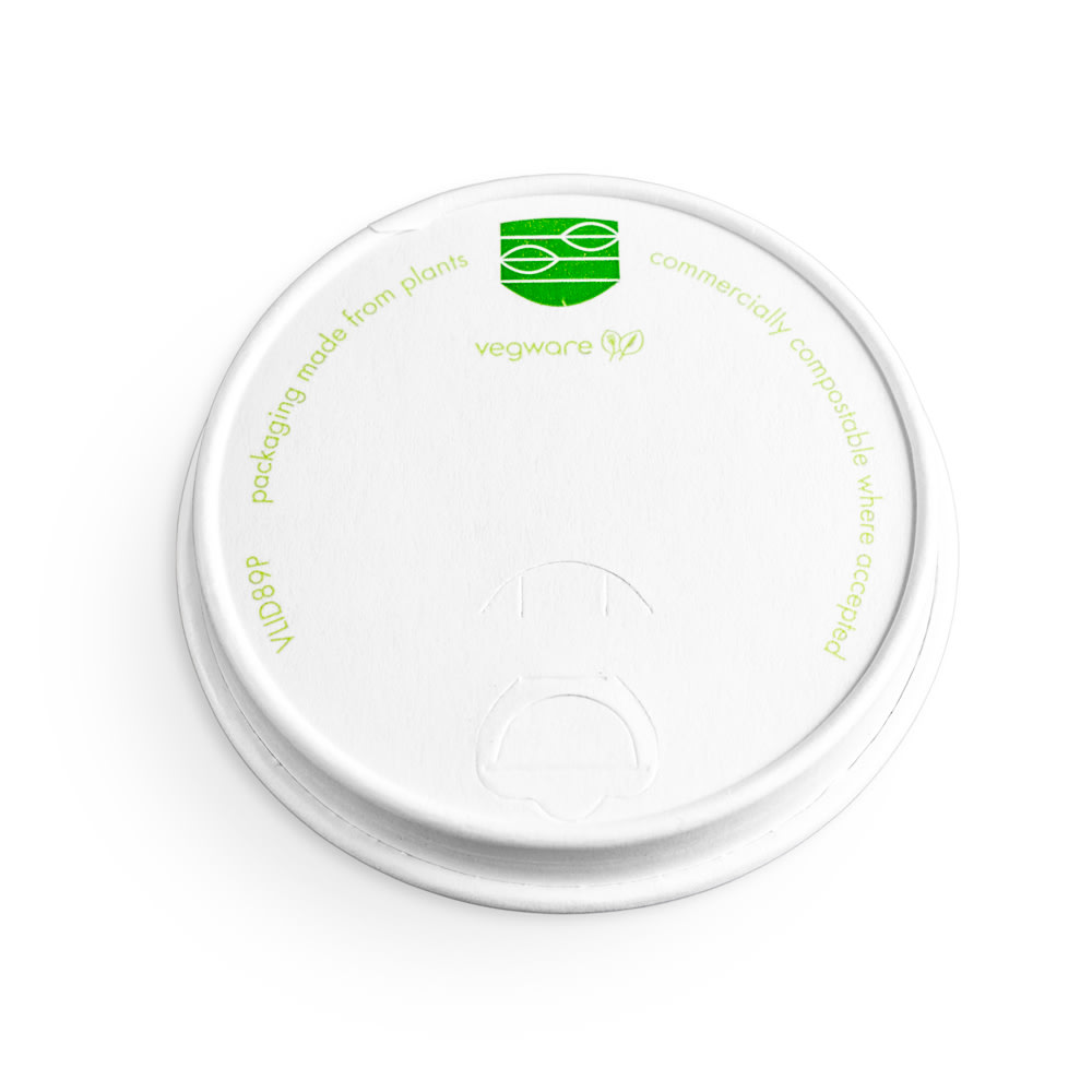 Vegware Flat Lid for 89 Series Hot Cups - Paper, White (VLID89P)