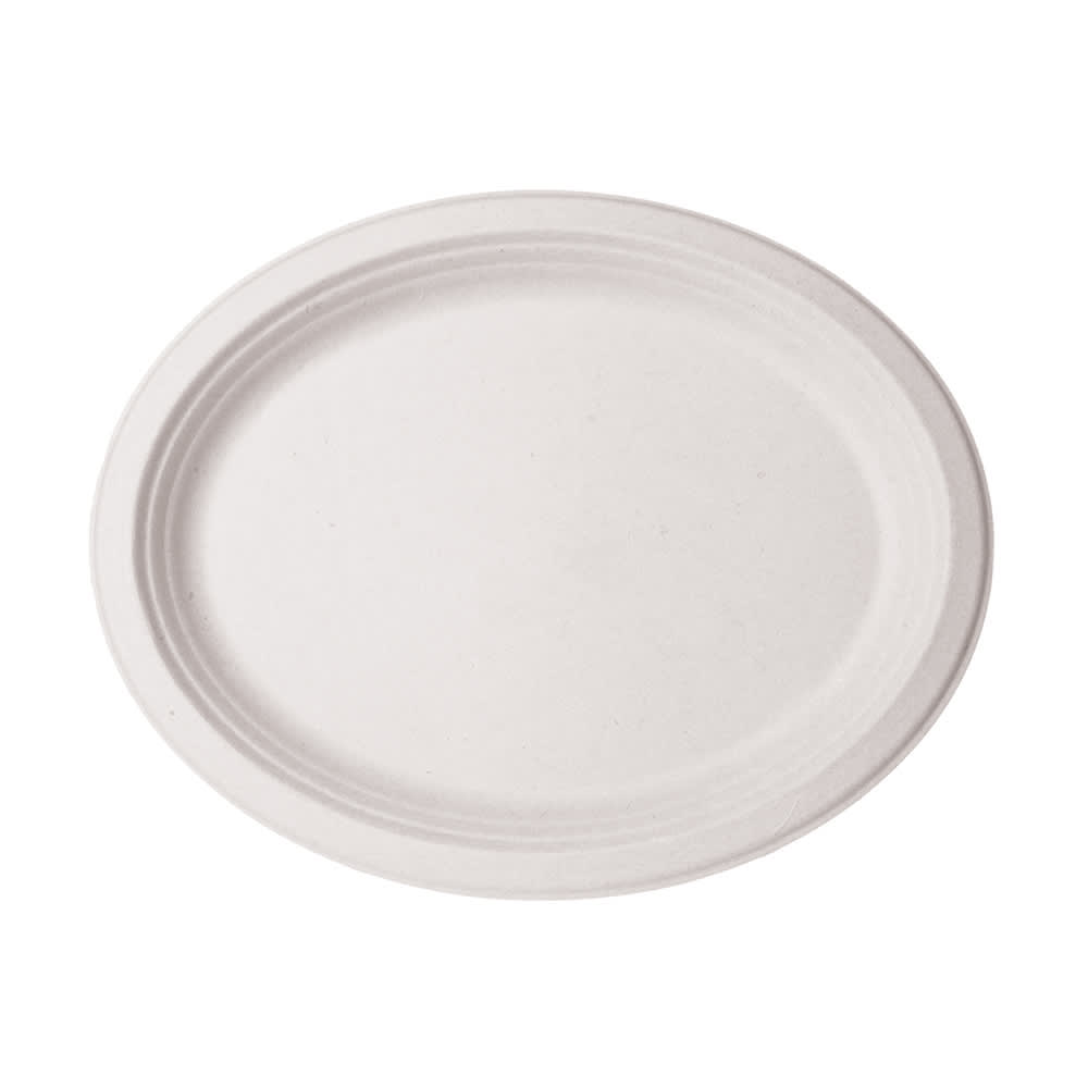 Vegware Oval Disposable Platter - 10" x 7", Molded Fiber, White (WH-710)