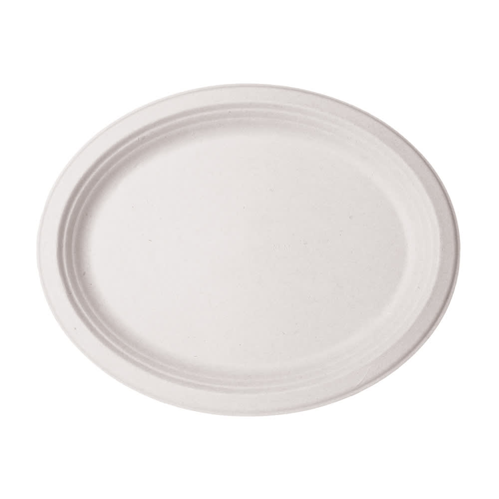 Vegware Oval Disposable Platter - 12" x 9", Molded Fiber, White (WH-912)