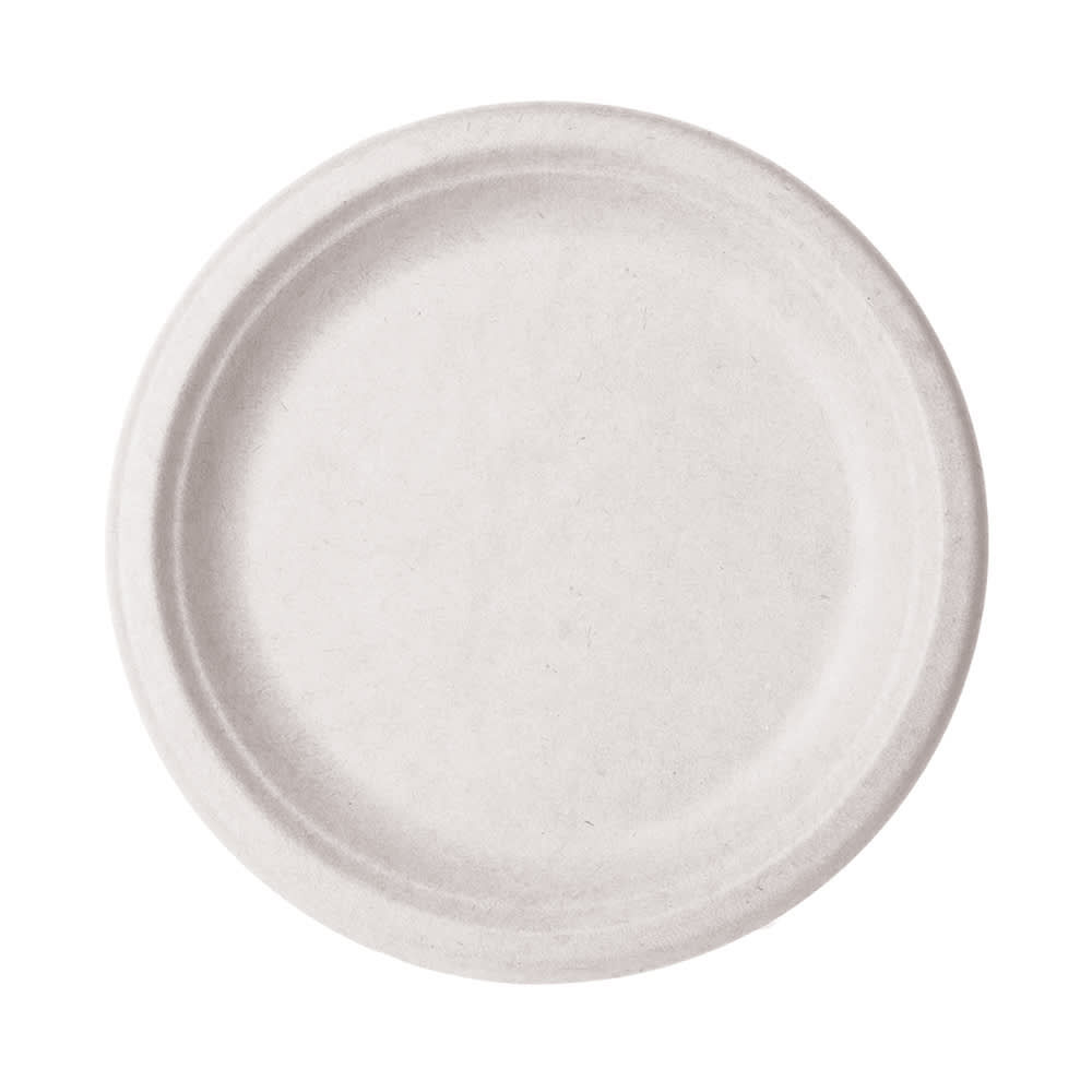 Vegware 9" Round Disposable Plate - Molded Fiber, White (WHBRG-09)