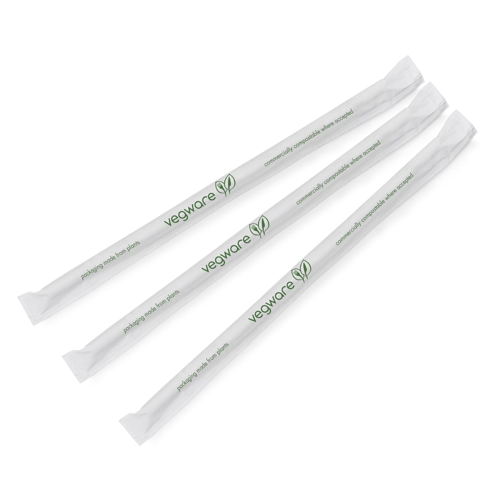 Vegware 8 1/4" Wrapped Straws - PLA, Green Striped (WS05-GSW)