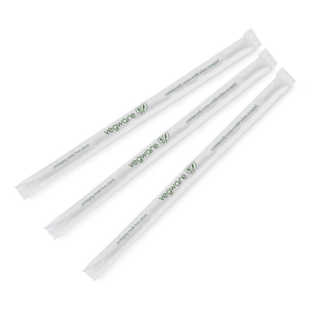 Vegware 8 1/4" Wrapped Jumbo Straws - PLA, Green Striped (WS07-GSW)