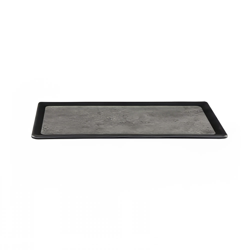 Elite Global Solutions 12 5/8" x 6 7/8" Rectangular Kobe Tray - Melamine, Black/Silver (B179128-SLVB)