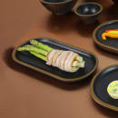 Elite Global Solutions 10 1/4" x 4 3/4" Oval Melamine Dinner Plate - Black/Gold (B252102-GLDB) thumbnail 7