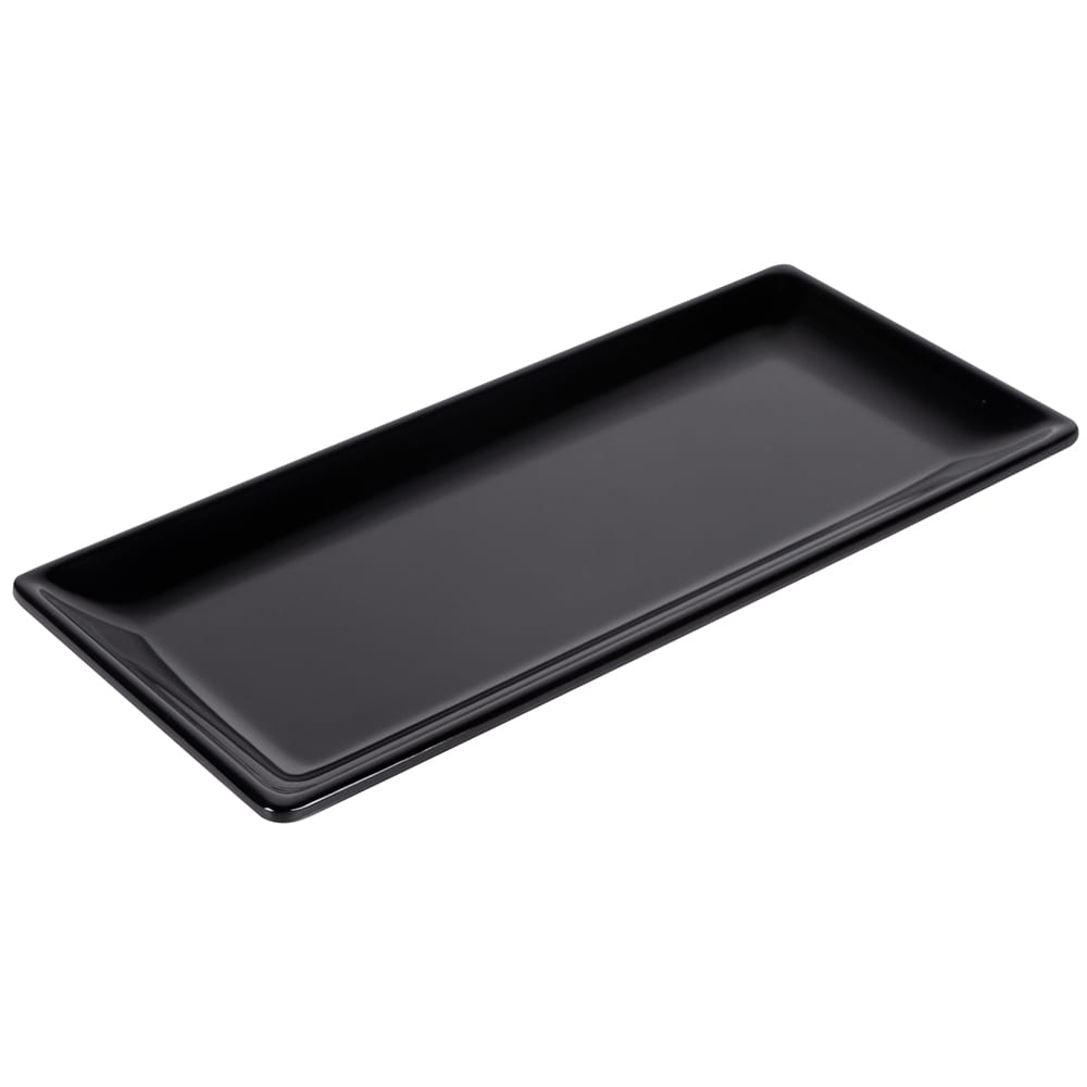Elite Global Solutions 12" x 5 1/2" Rectangular Sqaured Platter - Melamine, Black (D126RC-B)