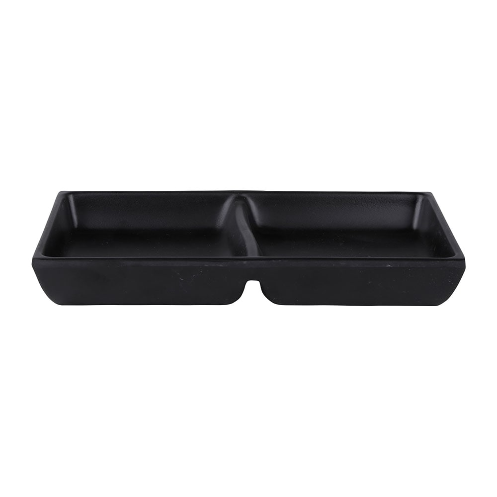 Elite Global Solutions 4 oz Melamine 2 Compartment Sauce Bowl - 5 7/8" x 2 7/8", Black (JW521-B)