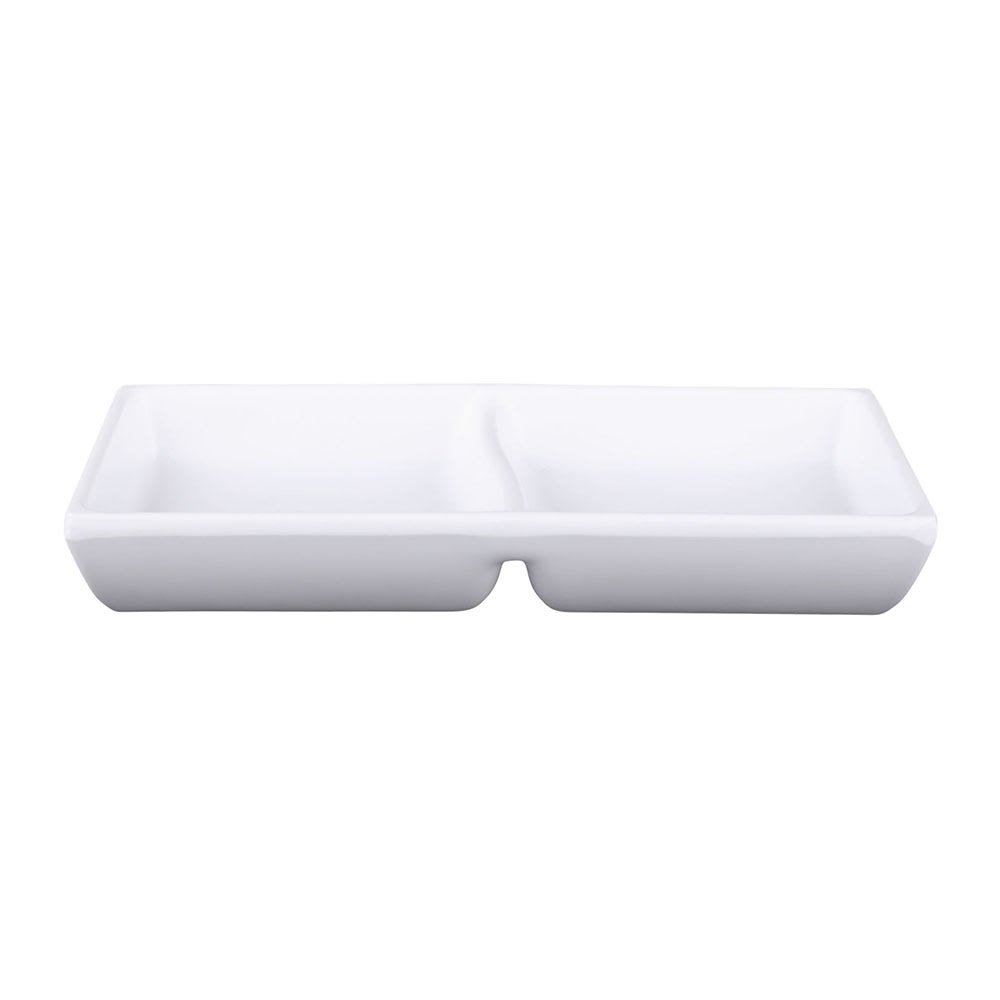 Elite Global Solutions 4 oz Melamine 2 Compartment Sauce Bowl - 5 7/8" x 2 7/8", White (JW521-W)