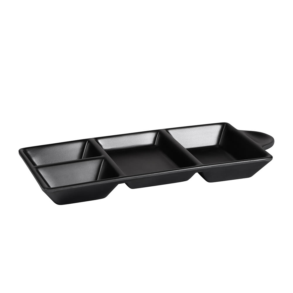 Elite Global Solutions Serving Tray w/4 Compartments - 8 3/4"L x 4 3/8"W, Melamine, Black (JWT4C-B)