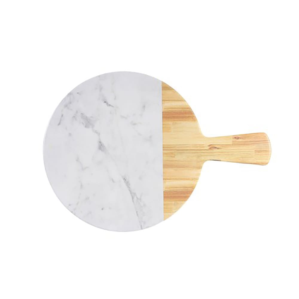 Elite Global Solutions 12" Round Sierra Serving Board - Melamine, Faux Alder Wood/ Carrara Marble (M12RWM-AWC)