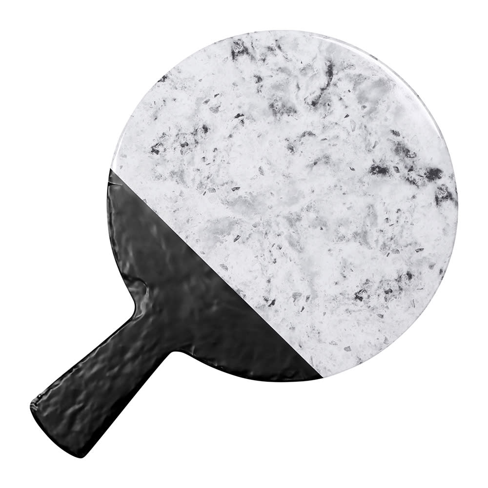 Elite Global Solutions 12" Round Horizon Slate Serving Board w/ Handle - Melamine, Black Slate/Faux Horizon Marble (M12RWSM-BH)