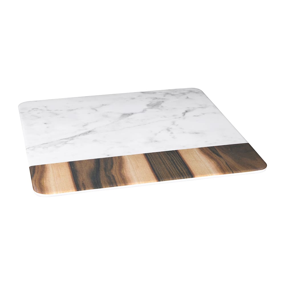 Elite Global Solutions 13" Square Sierra Serving Board - Melamine, Faux Hickory Wood/Carrera Marble (M13M-HWC)