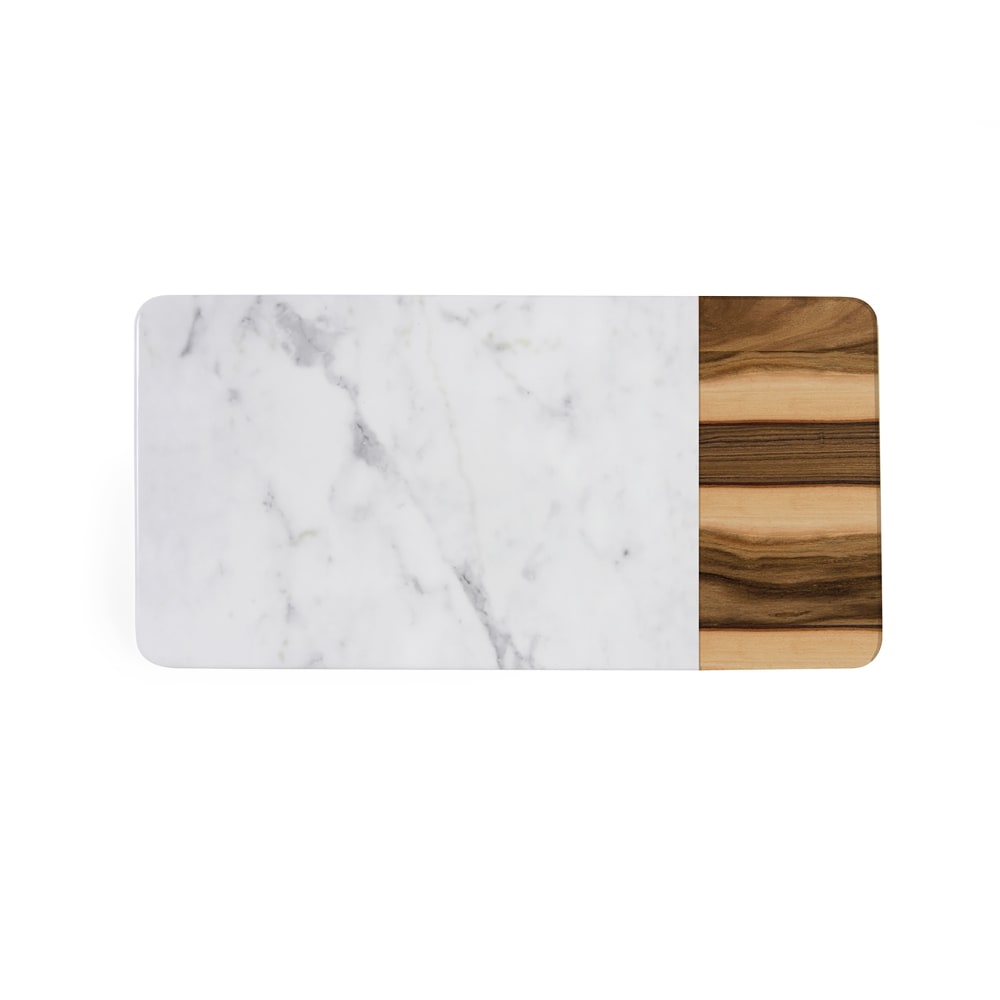 Elite Global Solutions Rectangular Sierra Serving Board - 14 1/4" x 7", Melamine, Faux Hickory Wood/Carrera Marble (M714RCM-HWC)