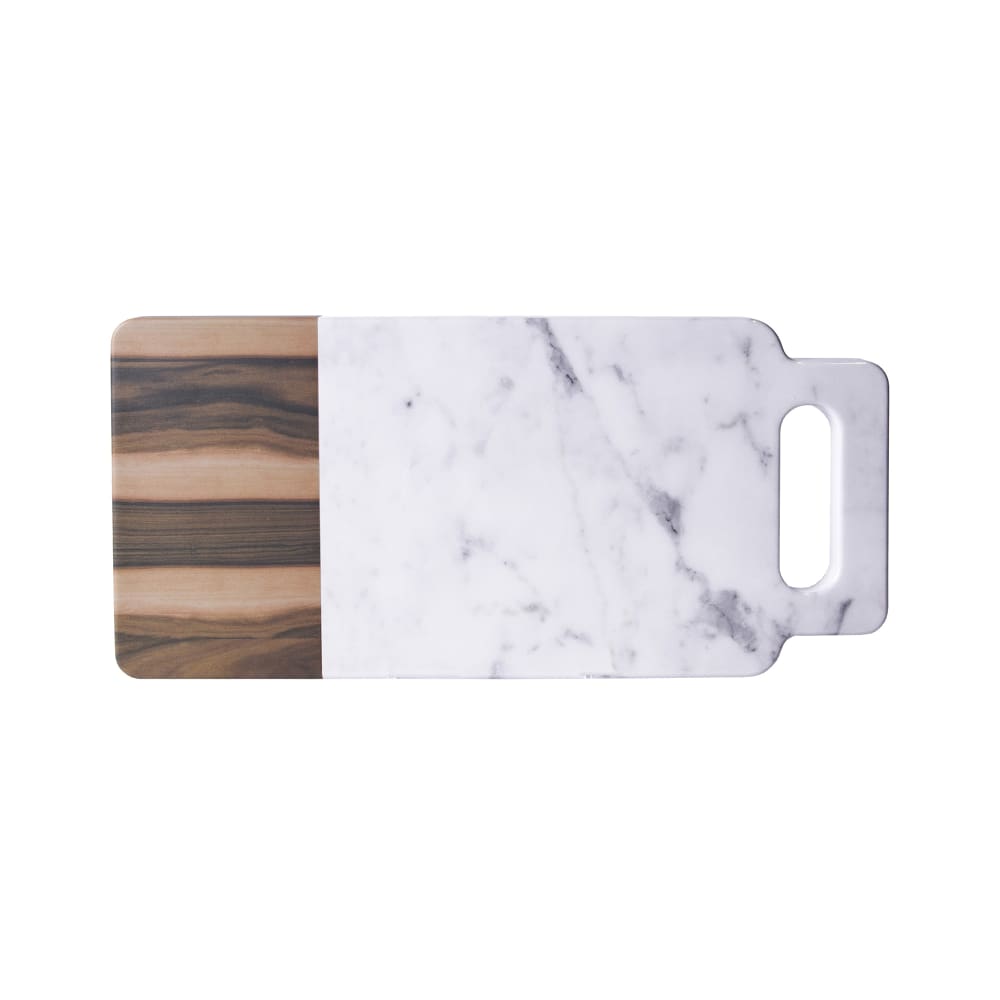 Elite Global Solutions Rectangular Sierra Serving Board - 15" x 7", Melamine, Faux Hickory Wood/Carrera Marble (M715RCM-HWC)