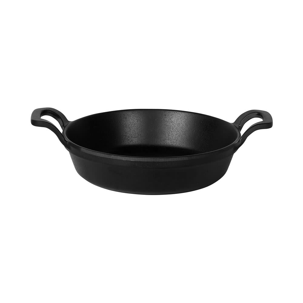 Elite Global Solutions 6 3/8" Illogical Round Faux Cast Iron Fry Pan w/ Handles - Melamine, Black (MFP6381-B)