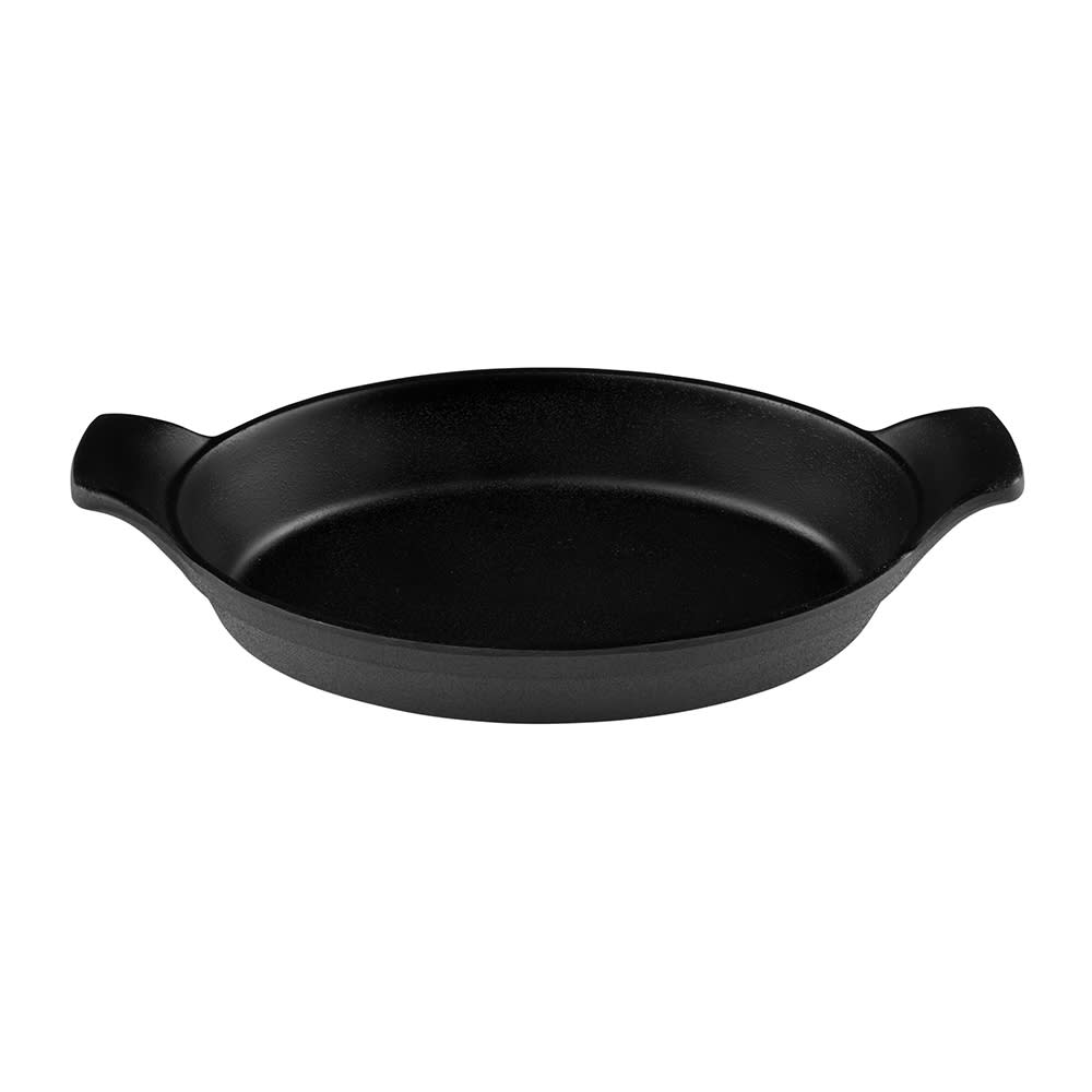 Elite Global Solutions 8 1/4" x 5 1/2" Oval Illogical Faux Cast Iron Serving Skillet - Melamine, Black (MFP85OV-B)
