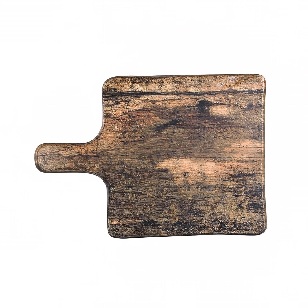 Steelite 7044DD094 10" Square Barn Wood Serving Board w/4" Handle - Melamine, Brown
