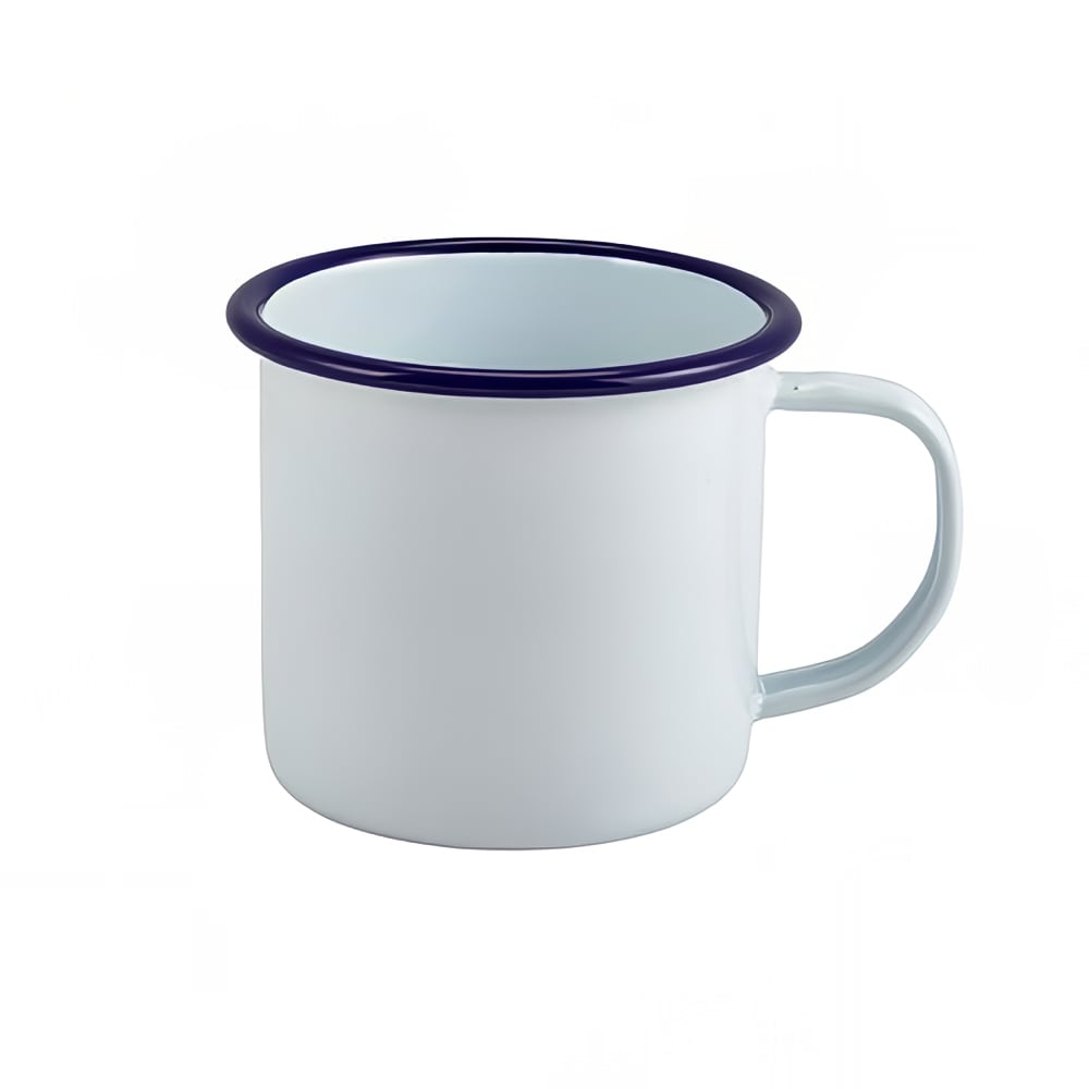 Steelite GW50008 12 1/2 oz GW Enamel Mug - Enamelware, White w/ Blue Rim