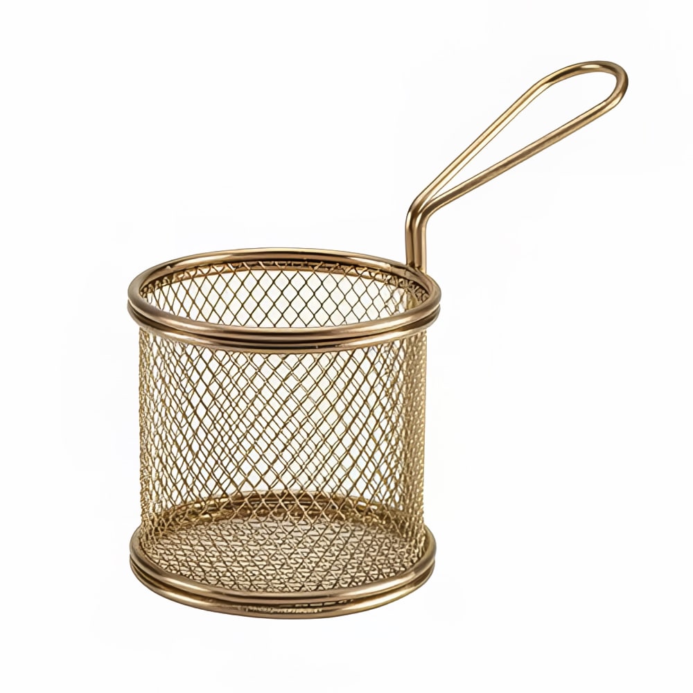 Steelite GWSVBR09C 3 5/8" Round Serving Fry Basket - Stainless Steel, Gold