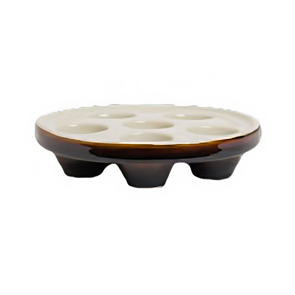 Hall China 6 3/4" Round Escargot Plate - 6 Holes, China, Lenox Brown/White (HL11660ALBB)