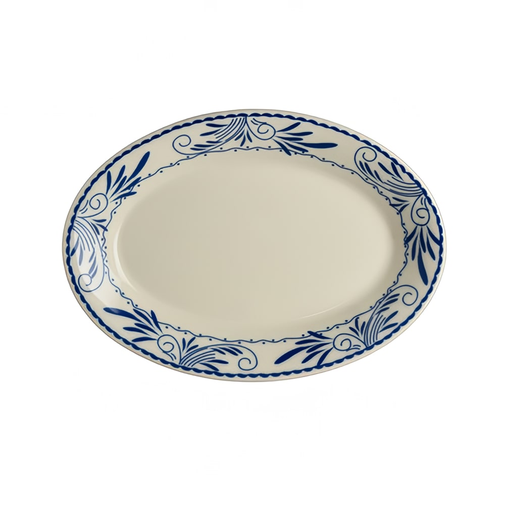 Homer Laughlin HL15241008 8 1/8" x 5 5/8" Oval Blue Mex Platter - China, Ivory