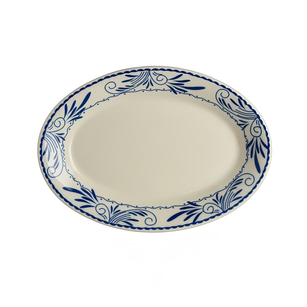 Homer Laughlin HL15441008 10 1/2" x 7 1/4" Oval Blue Mex Platter - China, Ivory