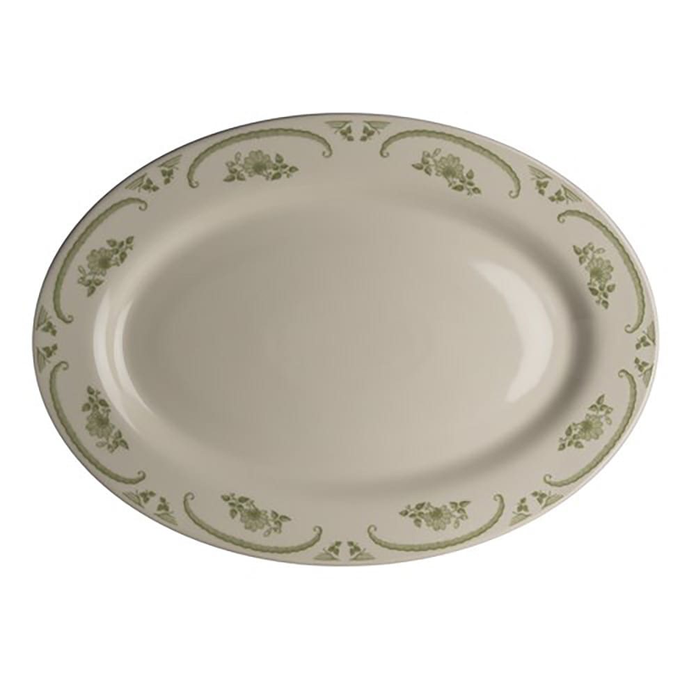 Homer Laughlin HL1549885 10 1/2" x 7 1/4" Oval American Rose Platter - China, Moss