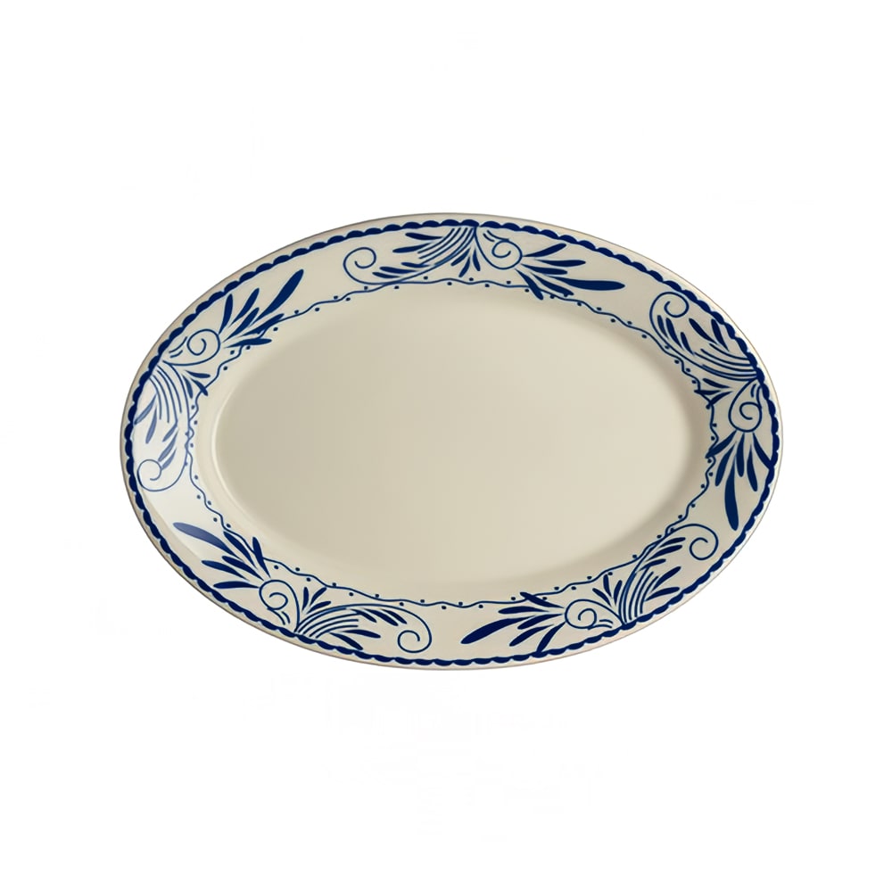 Homer Laughlin HL15741008 13 3/8" x 9 1/4" Oval Blue Mex Platter - China, Ivory