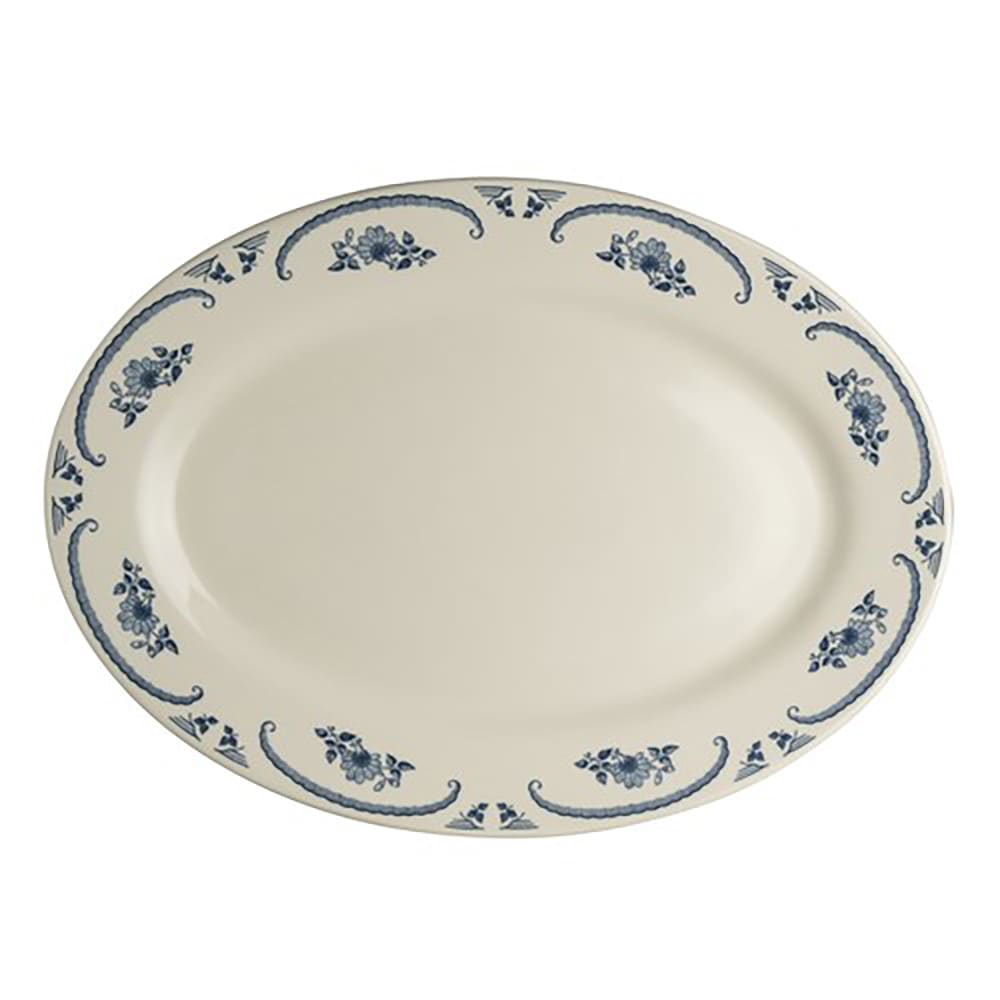 Homer Laughlin HL1575035 13 3/8" x 9 1/4" Oval American Rose Platter - China, Blue