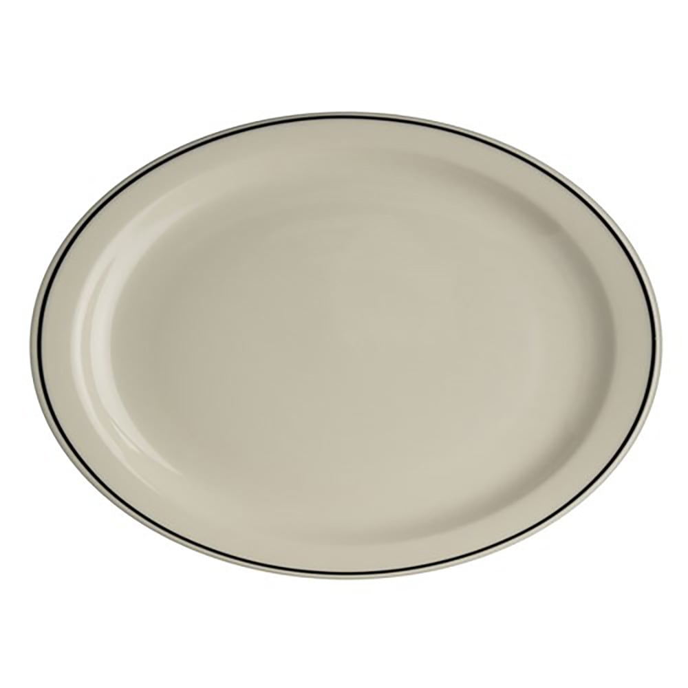 Homer Laughlin HL2601743 11 3/8" x 9" Oval Black Line Platter - China, Ivory