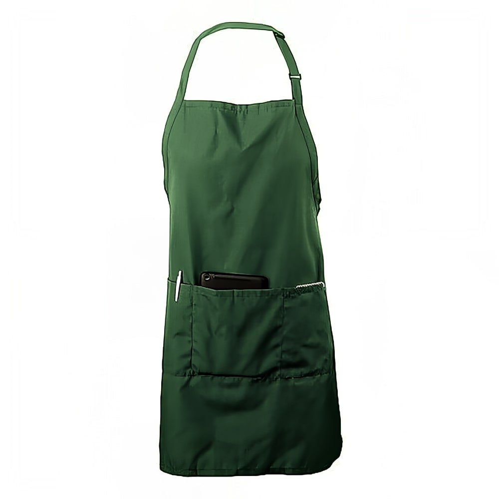 Chef Revival 3 Pocket Bib Apron w/ Adjustable Neck Strap - 28" x 30", Twill, Hunter Green (601BAO-3-HG)