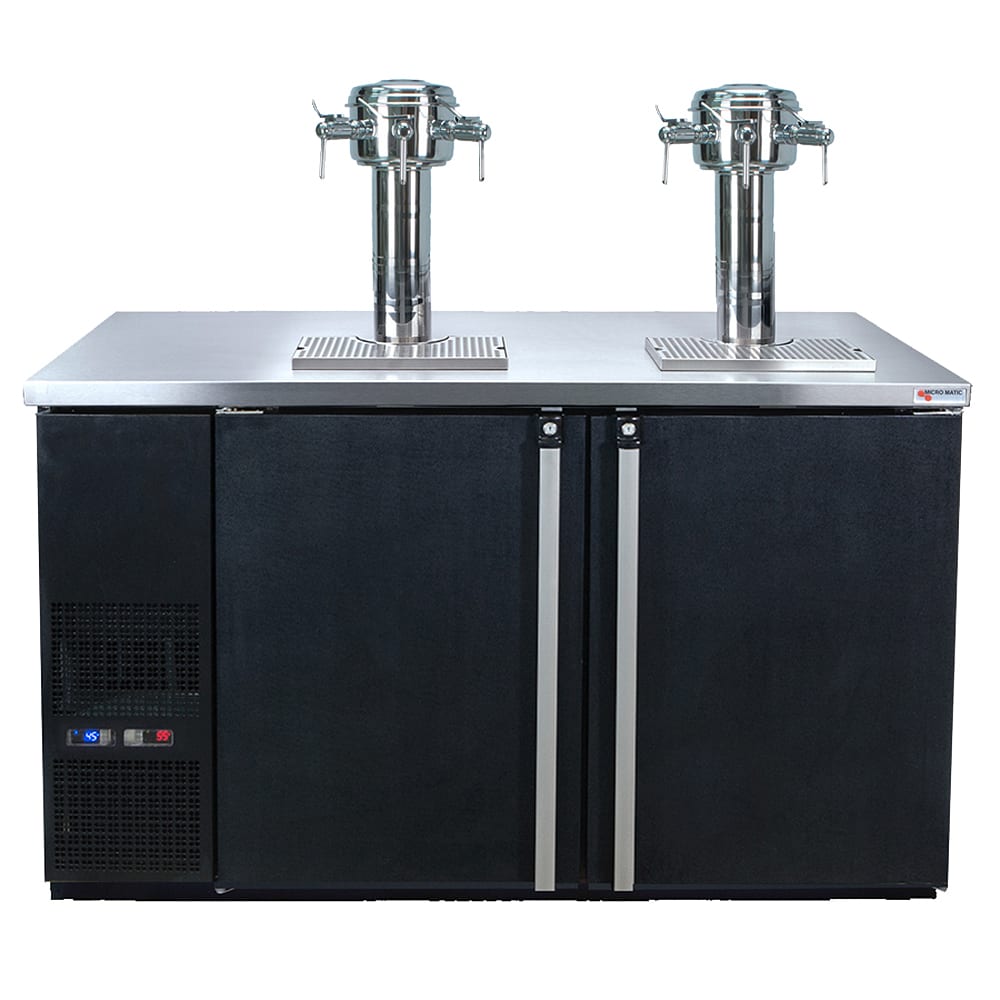 Micro Matic MDD58W-E-D 59 1/2" Dual Zone Wine Dispenser w/ (8) 1/6 Size Keg Capacity - (2) Columns & (6) Taps, Black, 115v