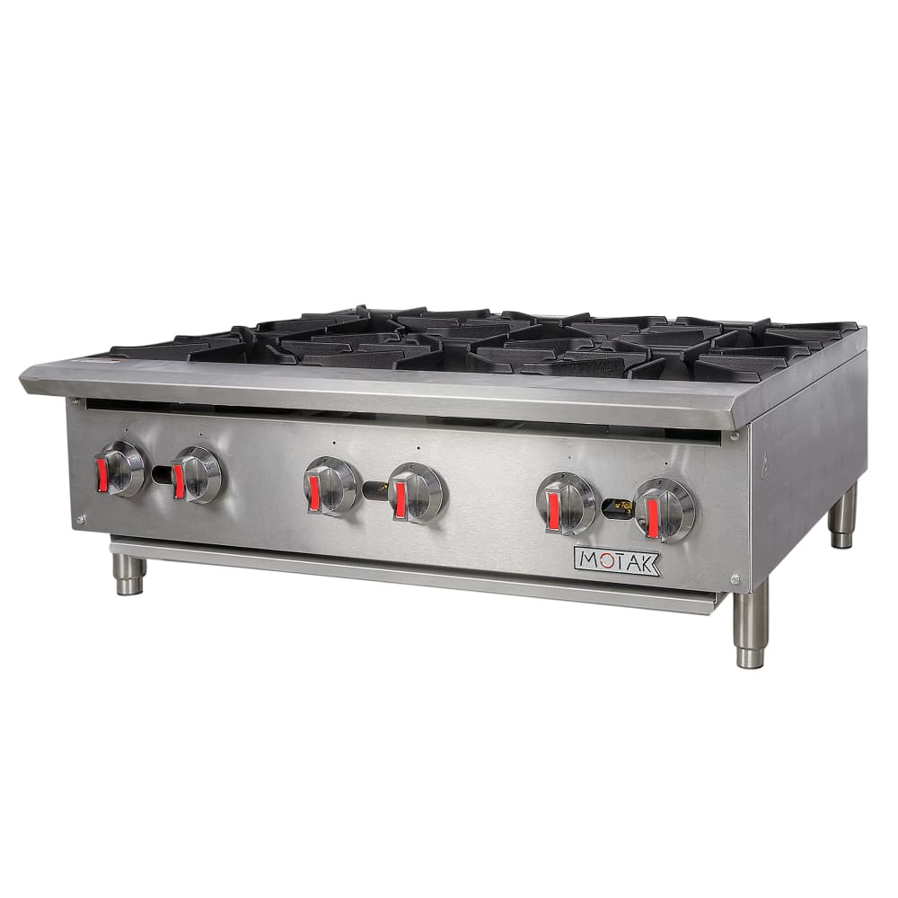 MoTak MHP36 36" Gas Hotplate w/ (6) Burners & Manual Controls, Convertible
