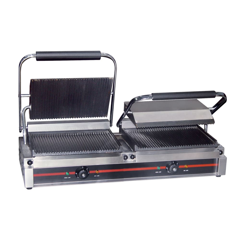 MoTak MPD22 Double Commercial Panini Press w/ Cast Iron Grooved Plates - 120v/1ph