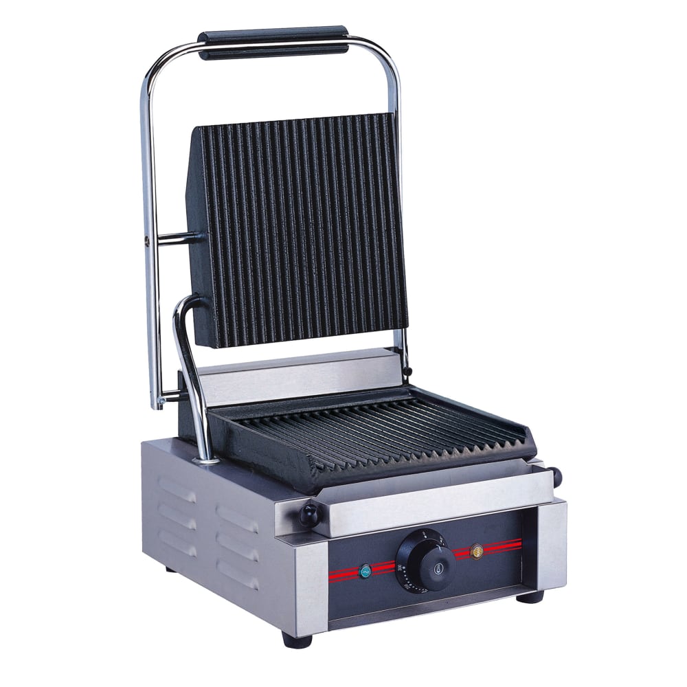MoTak MPS16 Single Commercial Panini Press w/ Cast Iron Grooved Plates - 120v/1ph