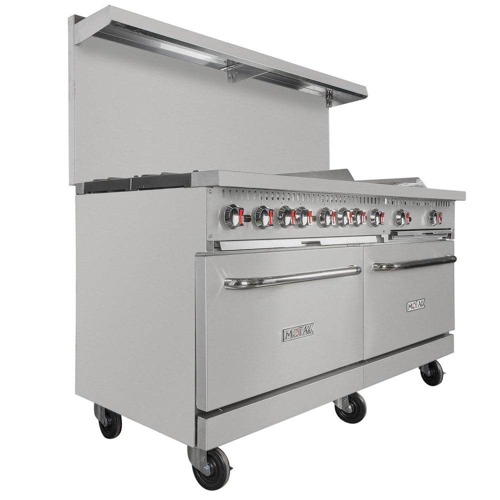 MoTak MR10-G24-C-S 60" 6 Burner Gas Range w/ Griddle - (2) Standard Ovens, Convertible