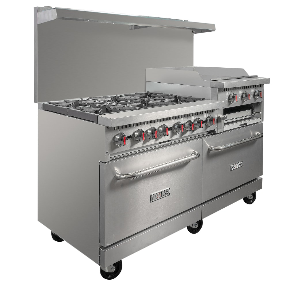 MoTak MR10-RGB24-N-C-S 60" 6 Burner Gas Range w/ Griddle/Broiler & (2) Standard Ovens, Convertible