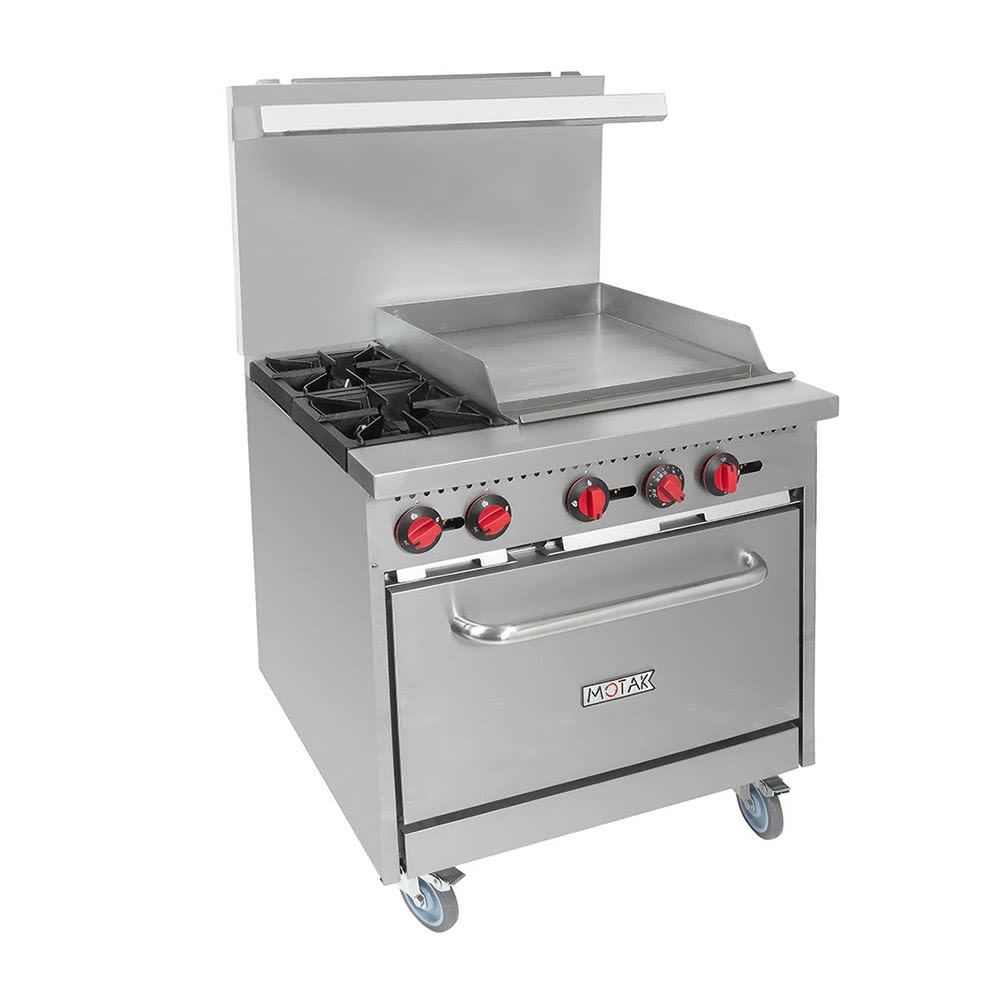 MoTak MR6-G24-C-S 36" 2 Burner Gas Range w/ Griddle - Standard Oven, Convertible