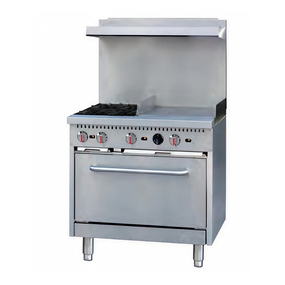 MoTak MRS36-G12 36" 4 Burner Gas Range w/ Griddle - (1) Standard Oven, Convertible