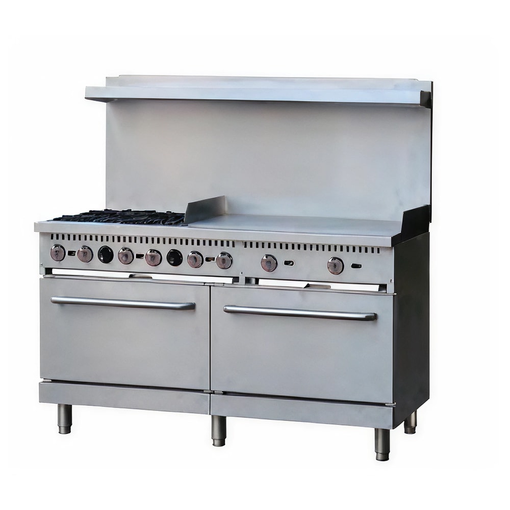 MoTak MRS60-G36 60" 4 Burner Gas Range w/ Griddle - (2) Standard Ovens, Convertible