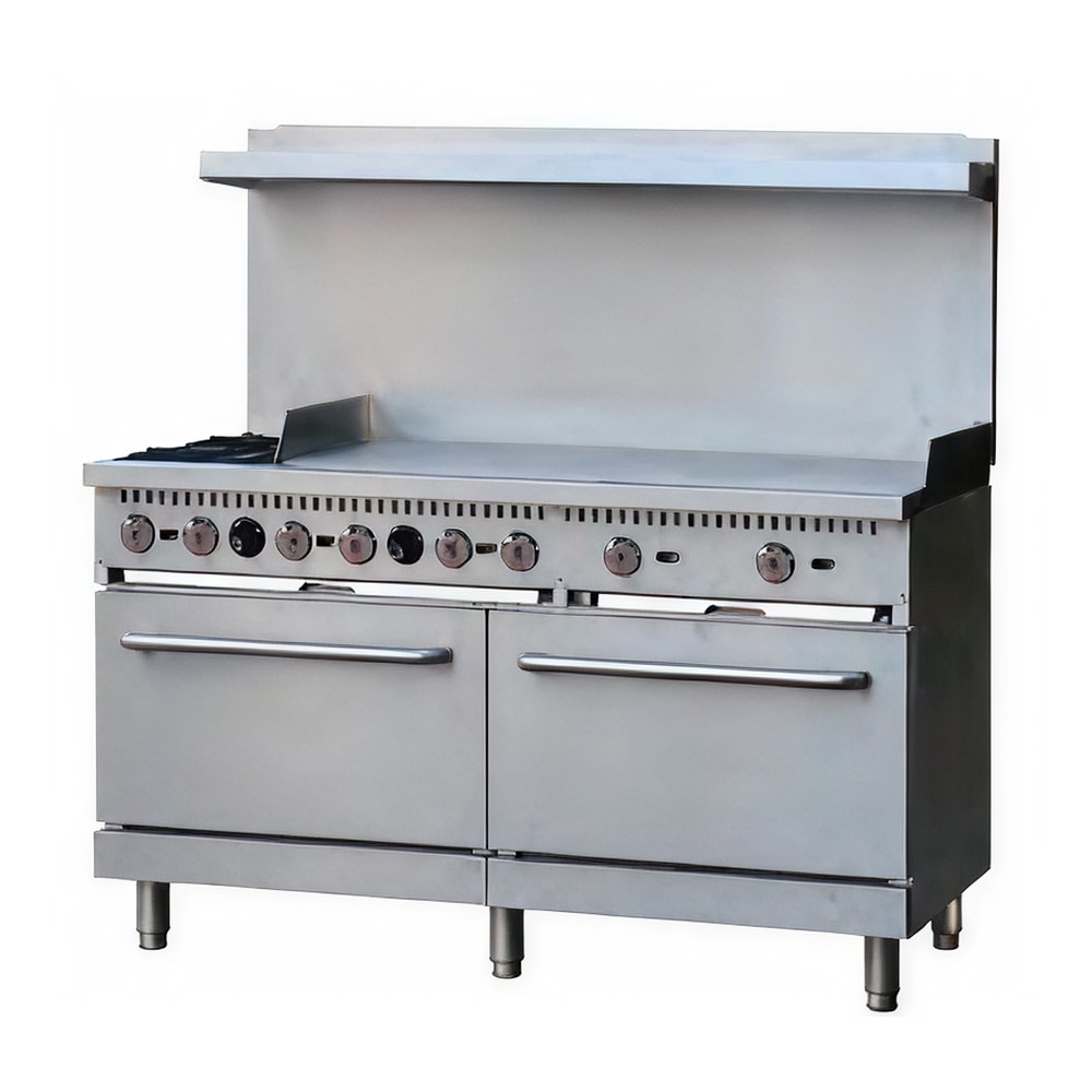 MoTak MRS60-G48 60" 2 Burner Gas Range w/ Griddle - (2) Standard Ovens, Convertible