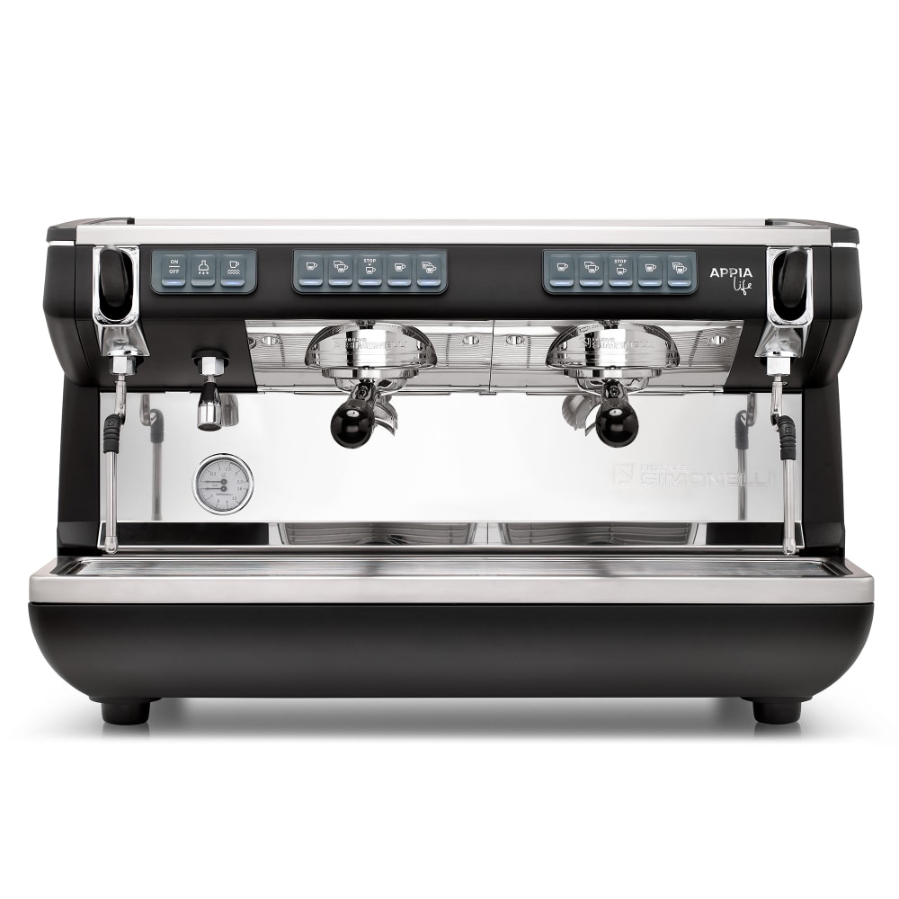 Nuova Simonelli Automatic Volumetric Espresso Machine w/ (2) Groups & 11 liter Boiler - 220v/1ph, Black (APPIA LIFE 2GR VOL)