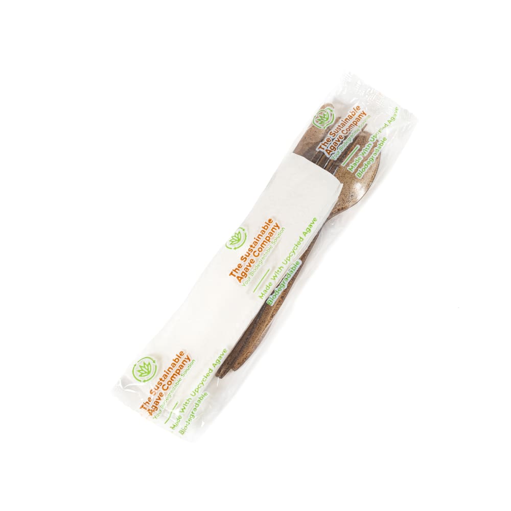Sustainable Agave Disposable Cutlery Set - Upcycled Agave, Brown (CUTAGAKIT250)