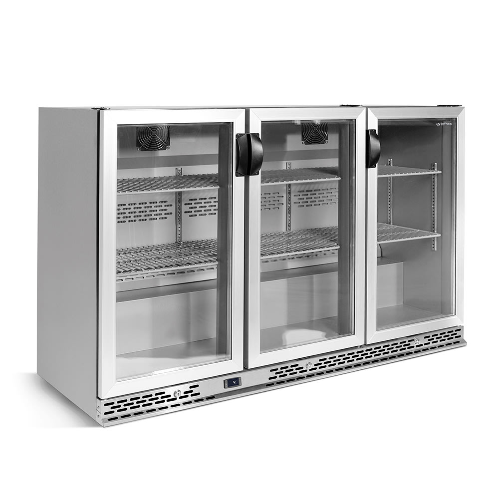 Infrico IMD-ERV35II 53 1/8" Bar Refrigerator - 3 Swinging Glass Doors, Stainless, 115v