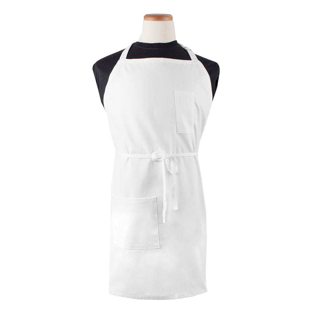 Chef Revival 1 Pocket Bib Apron w/ Adjustable Neck strap - 32" x 32 1/2", Cotton/Poly, White (CL2PBIAWH-1)