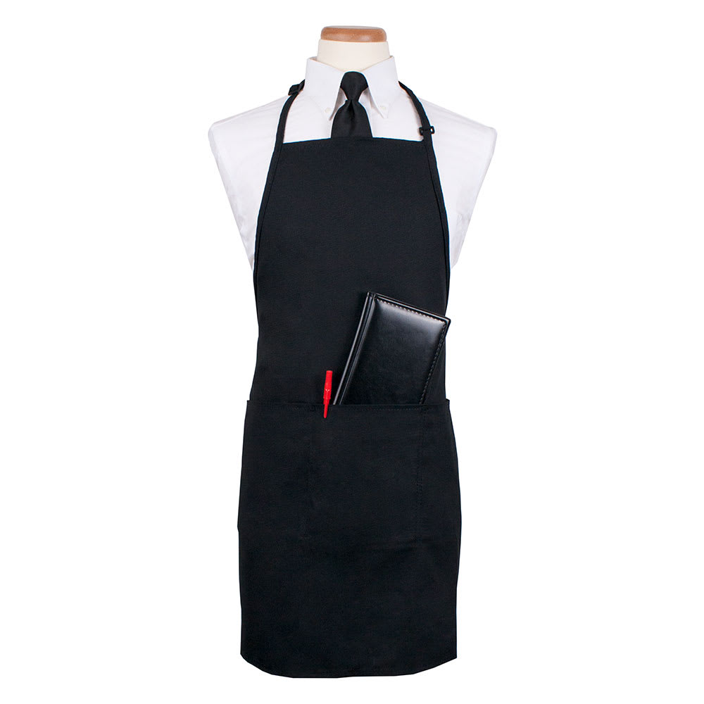 Chef Revival 3 Pocket Bib Apron w/ Adjustable Neck strap - 26" x 31", Polyester, Black (CL3PBIAELBK-1)