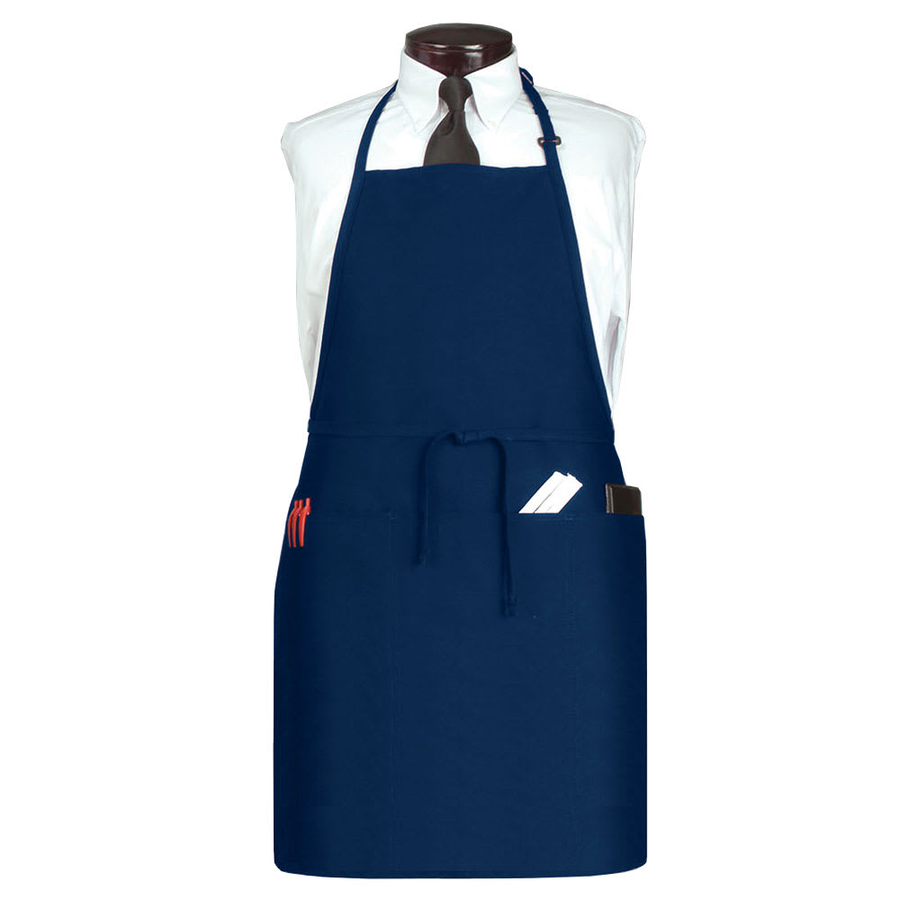 Chef Revival 3 Pocket Bib Apron w/ Adjustable Neck strap - 26" x 31", Polyester, Navy Blue (CL3PBIAELNV-1)