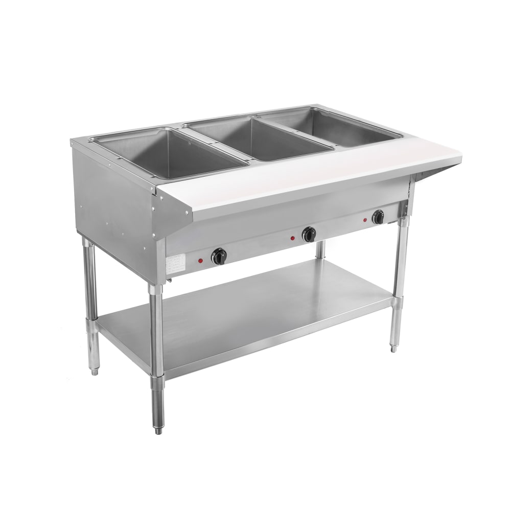 BevLes BVST-3-240 44" Hot Steam Table w/ (3) Wells & Undershelf, 208-230v